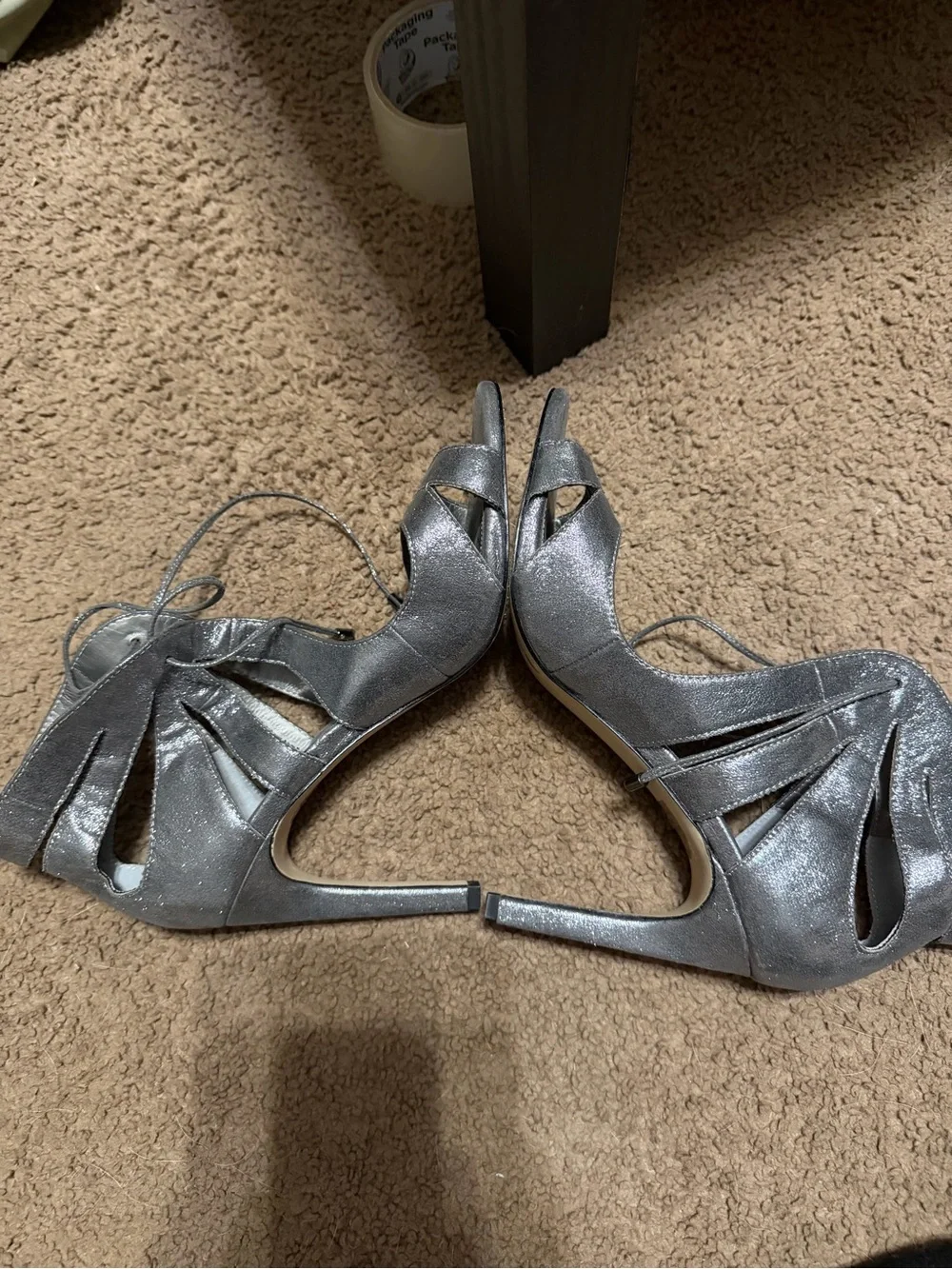 Women's Silver Lace-Up Strappy High Heels